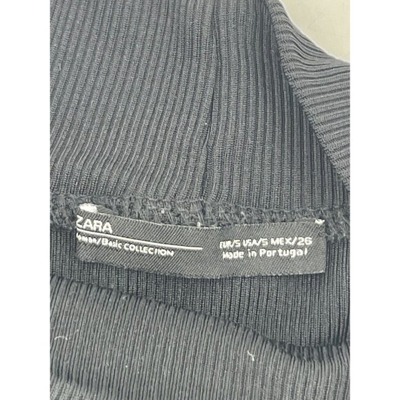 Zara Collection Women's Knit Open V Neck Long Sleeve Black Crop Top Shirt Size S - Picture 5 of 10